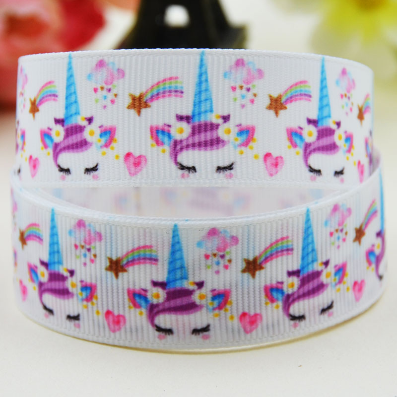 ริบบิ้นผ้าพิมพ์ลาย ม้ายูนิคอร์น (Unicorn) กว้าง 22 mm #PN32