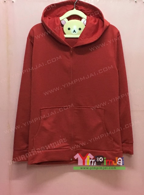 เสื้อฮู้ด เสื้อกันหนาว สีแดง แขนยาว หมวก ไร้ซิป มีกระเป๋า สรีนตามสั่ง รูปด้านหลัง