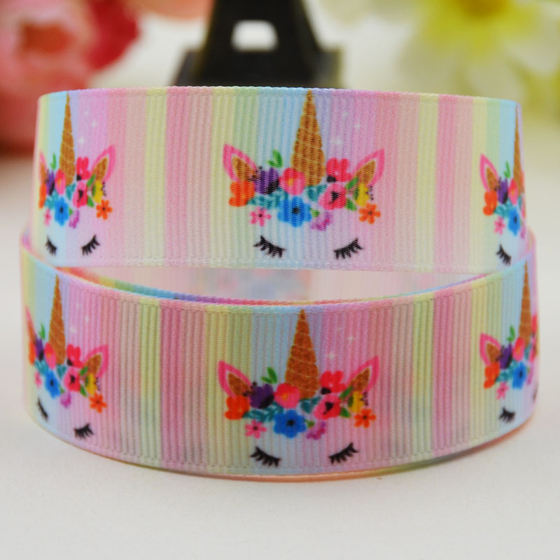 ริบบิ้นผ้าพิมพ์ลาย ม้ายูนิคอร์น (Unicorn) กว้าง 22 mm #PN33