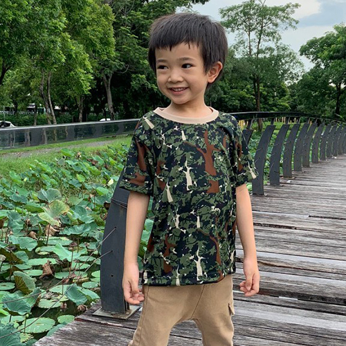 เสื้อ"เด็ก" ลายพรางป่าไม้-แขนสั้น(ผ้ากีฬา)*