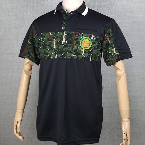 เสื้อโปโลสีดำ คาดอกลายพราง /ป่าไม้ (ผ้ากีฬา)