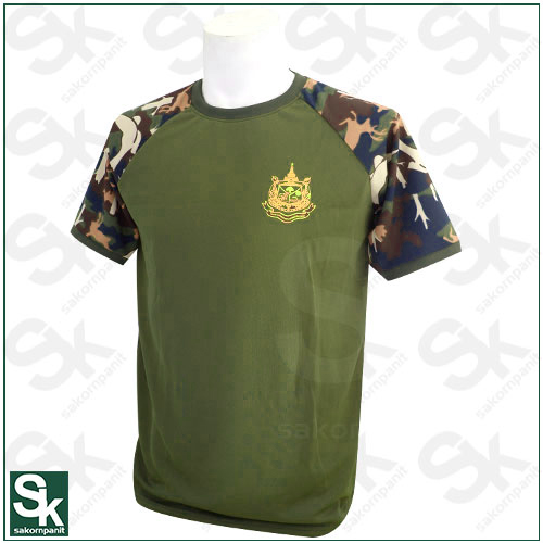เสื้อยืด เขียวขี้ม้า แขนสั้นลายพราง(อุทยาน)/ผ้ากีฬา-*