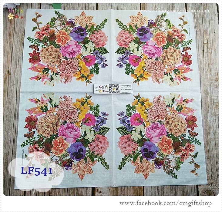กระดาษแนปกิ้นยุโรป ,ลายดอกไม้หลายสี, ลายช่อดอกไม้, ลายช่อดอกไม้หลายชนิด, พื้นหลังสีขาว, ลายดอกไม้สีแดง, ลายดอกไม้สีส้ม, ลายดอกไม้สีม่วง, ลายFlower Bouquet