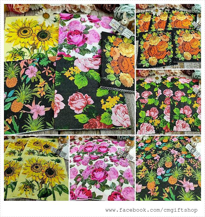 กระดาษแนปกิ้น, (1 เซท มี 5 ลาย ลายละ 5 แผ่น รวม 25 แผ่นตามรูปหน้าปก), ลดราคาพิเศษ! ,เซทดอกไม้ใหญ่เข้ม รหัส FL001, ลายดอกไม้ใหญ่ๆ