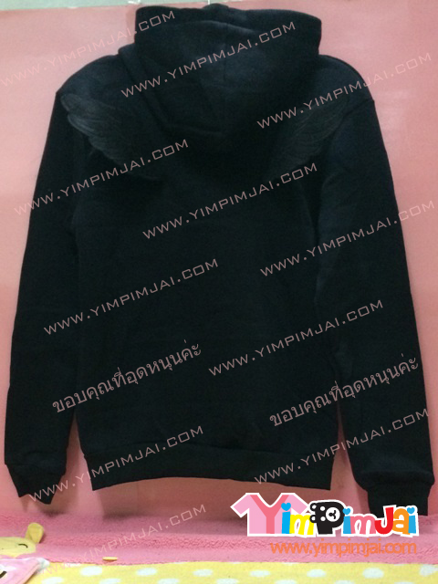 เสื้อกันหนาว สีดำ แขนยาว หมวกดำ สกรีนตามสั่ง