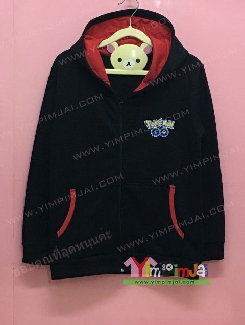 เสื้อฮู้ด เสื้อกันหนาว เสื้อรุ่น สีดำ แขนยาว หมวกดำในแดงเลือดหมู ซิปดำ มีกระเป๋า สกรีนตามสั่ง POKEMON GO THAILAND MYSTIC