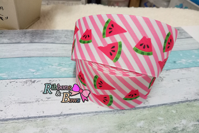 ริบบิ้นผ้าพิมพ์ลาย แตงโม กว้าง 38 mm #FF32