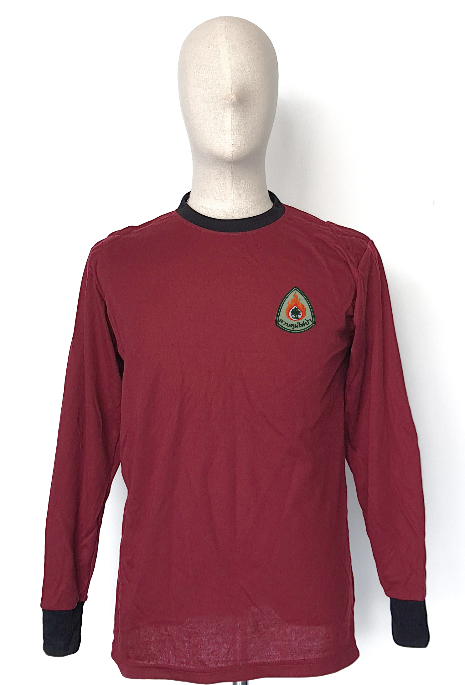เสื้อยืด สีแดงเข้มแขนยาวควบคุมไฟป่า (หนุนฟองน้ำไหล่ ศอก) (สินค้าพรีออเดอร์)