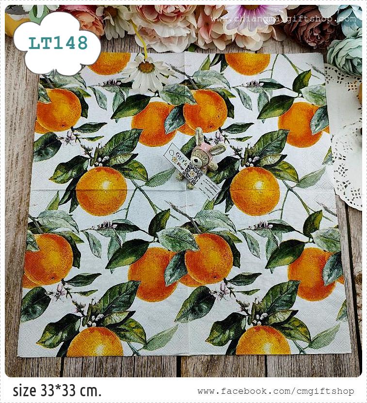 กระดาษแนปกิ้นยุโรป, ลายส้ม, ลายผลไม้, ลายเต็มผืน, ลายผลส้ม, ลายส้มลูกใหญ่, พื้นหลังสีขาว, ลายต้นส้ม,ลายOrangetree