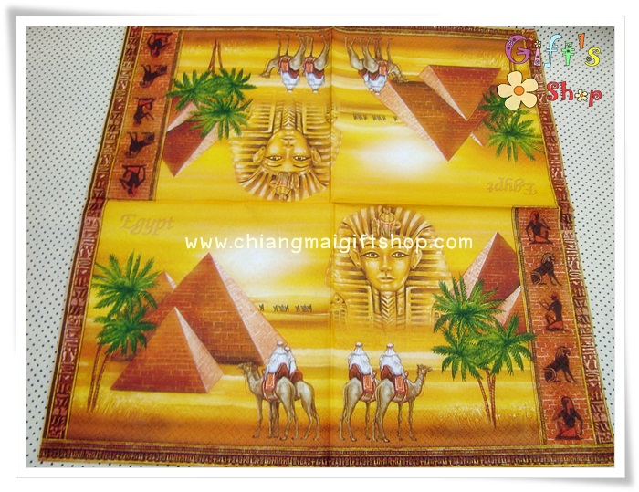 กระดาษแนปกิ้น ลายทะเลทราย อียิปต์ ฟาร์โรห์ อูฐ พื้นหลังสีน้ำตาล