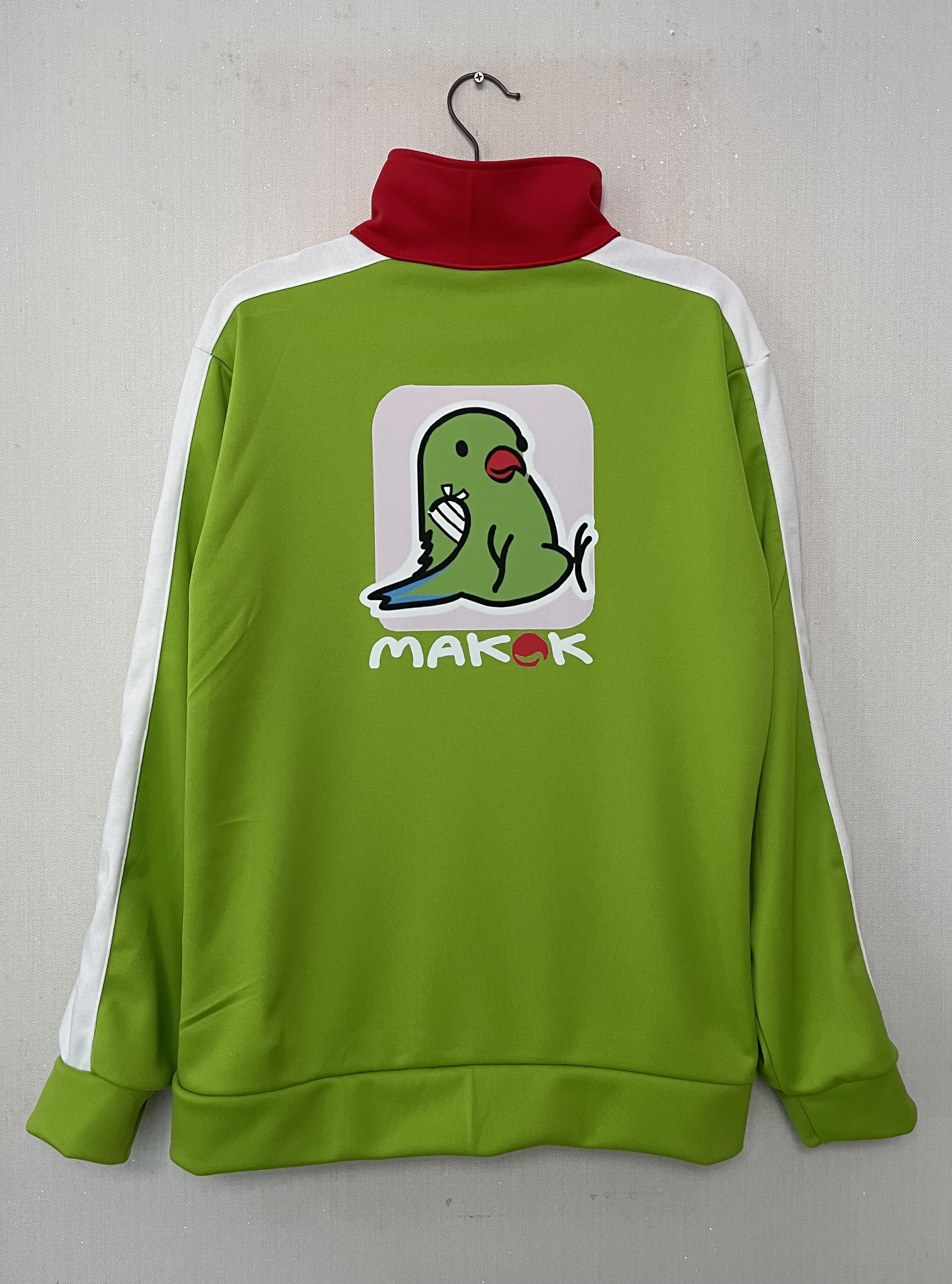 เสื้อแจ็คเก็ตผ้าวอมเขียวตอง แถบแขนขาว