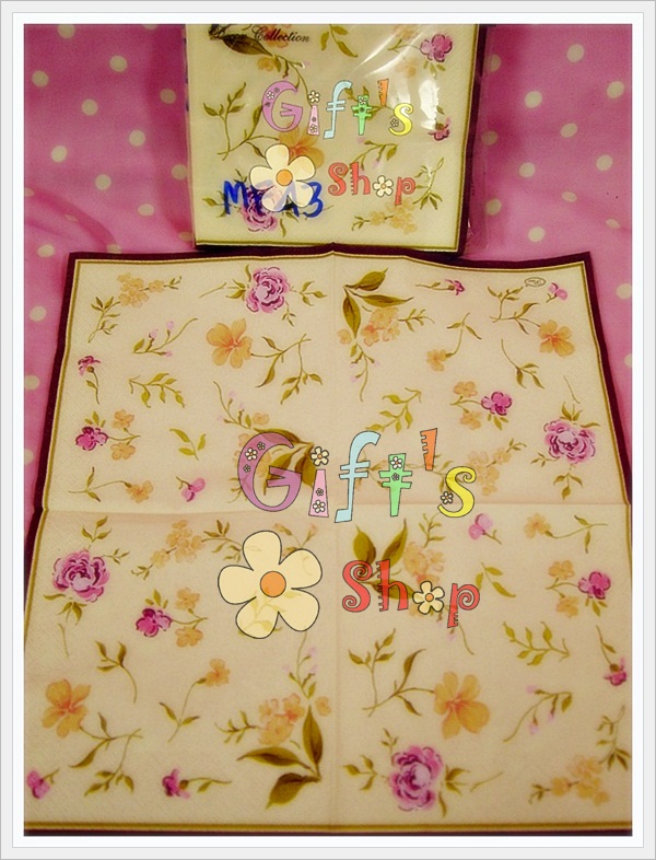 กระดาษแนปกิ้น ลายดอกไม้สีเหลืองม่วง พื้นหลังสีครีม