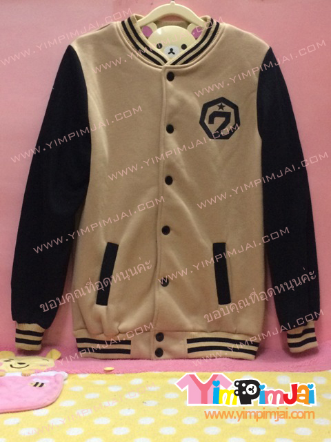 เสื้อกันหนาว เบสบอล สีน้ำตาล แขนดำ ลายตามสั่ง GOT 7 WANG 852