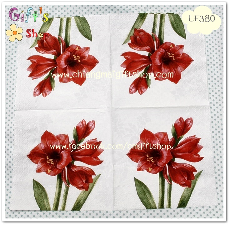 กระดาษแนปกิ้นยุโรป, ลายดอกไม้สีแดง, พื้นหลังสีขาว, ลายดอกไม้พื้นหลังสีขาวหรือสีอ่อน