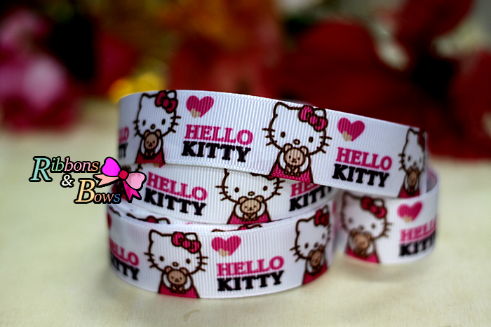 ริบบิ้นผ้าพิมพ์ลายคิตตี้ Hello Kitty กว้าง 25 mm #HK2