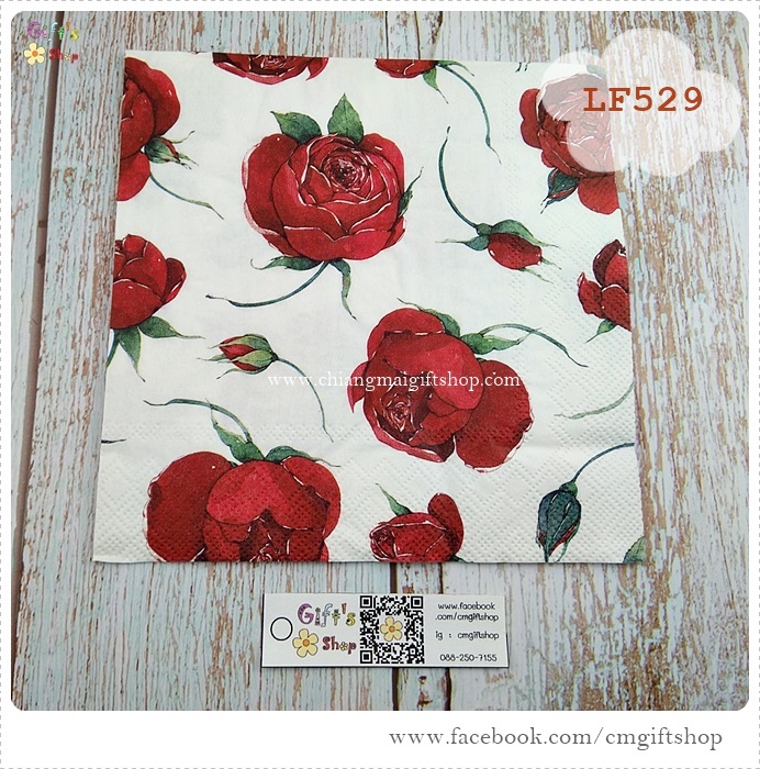 กระดาษแนปกิ้นยุโรป, ลายดอกกุหลาบ, ลายดอกไม้สีแดง, ลายดอกกุหลาบสีแดง, ลายดอกไม้, พื้นหลังสีอ่อน, ROSELLA cream