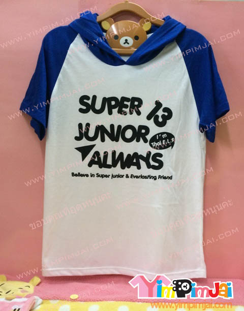 เสื้อฮู้ดสีขาว แขนสั้นน้ำเงิน สกรีนตามสั่ง Super Junior Always 13