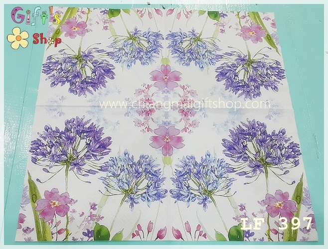 กระดาษแนปกิ้น ลาย Agapanthus blue ดอกอะกาแพนทัส สีฟ้า สีม่วง พื้นหลังสีขาว