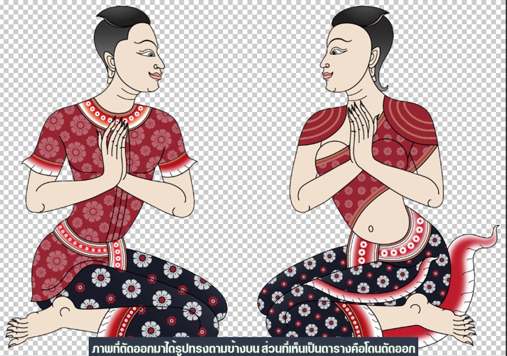 สติ๊กเกอร์ (มีกาวในตัว) ภาพการ์ตูนชุดไทย สวัสดี ตัดไดคัทตามรูป เหมาะ สำหรับตกแต่งร้านนวดไทย สปาไทย (SPA-DC005) SPA-DC005(diecut)