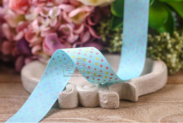 ริบบิ้นผ้าลูกฟูกเกาหลี สีหวานลายจุด ขนาด กว้าง 4 ซม..#FD