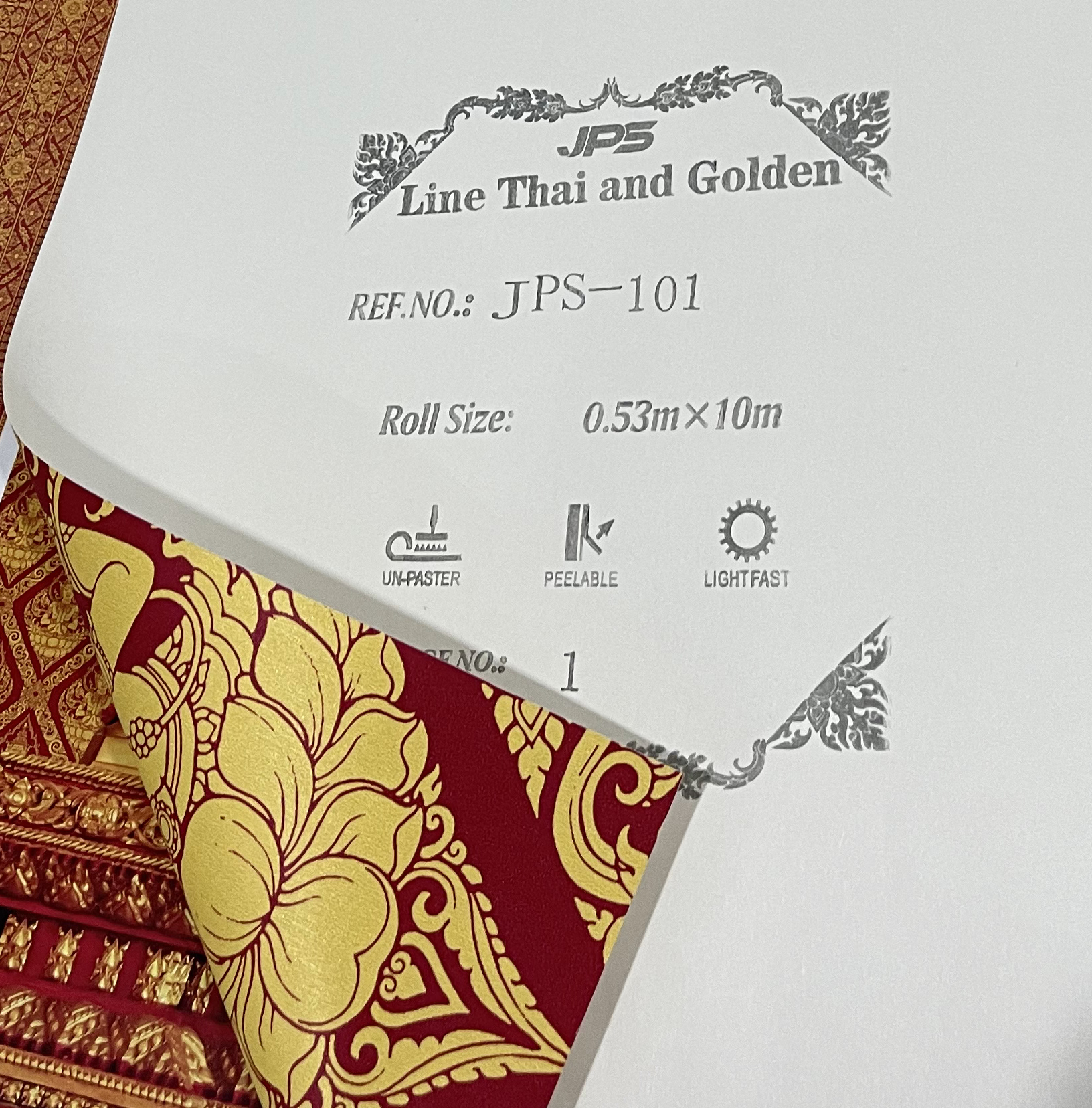 วอลเปเปอร์ลายไทย ลายเทพพนม สีทอง-พื้นแดง JPS-101