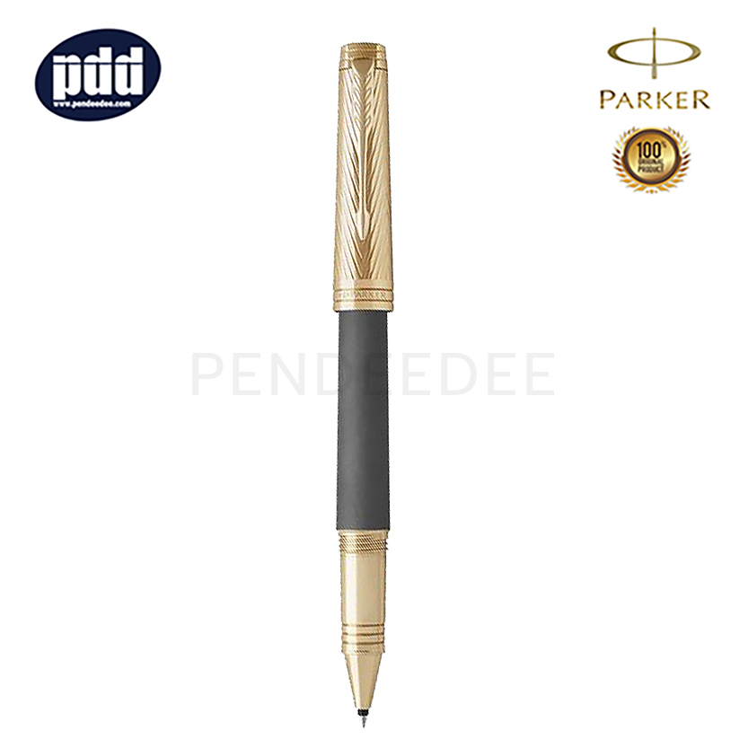 ปากกาสลักชื่อ PARKER ปากกาโรลเลอร์บอล ป๊ากเกอร์ พรีเมี่ย คัสทัม สตรอม สีเทา คลิปทอง PARKER Premier Custom Strom Grey GT Rollerball Pen