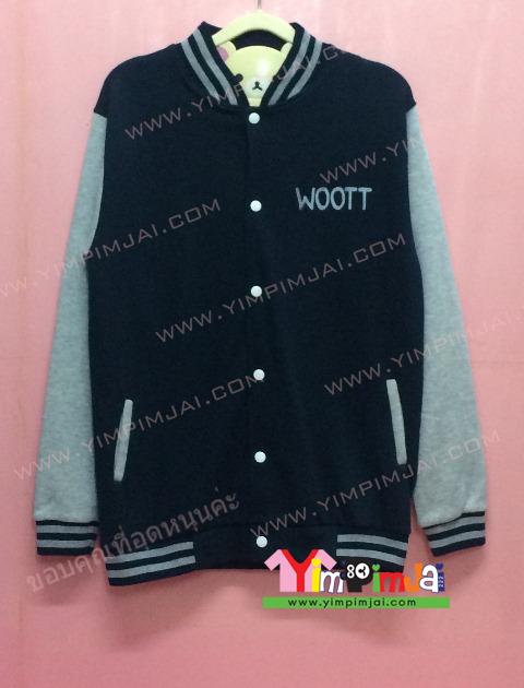 เสื้อกันหนาว เบสบอล สีกรมท่า แขนยาวเทา ลายตามสั่ง เสื้อห้อง เสื้อรุ่น WOOTT SMALL FORMATS LOOKWAWARA
