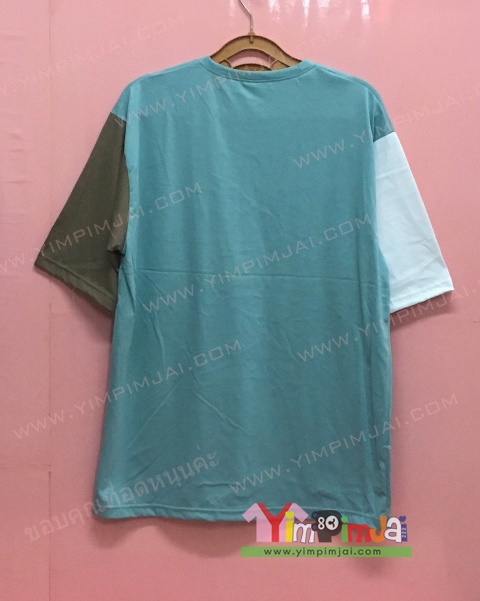 เสื้อยืด สีเขียว แขนสั้นขาวข้างน้ำตาลข้าง สกรีนตามสั่ง เสื้อเปล่า