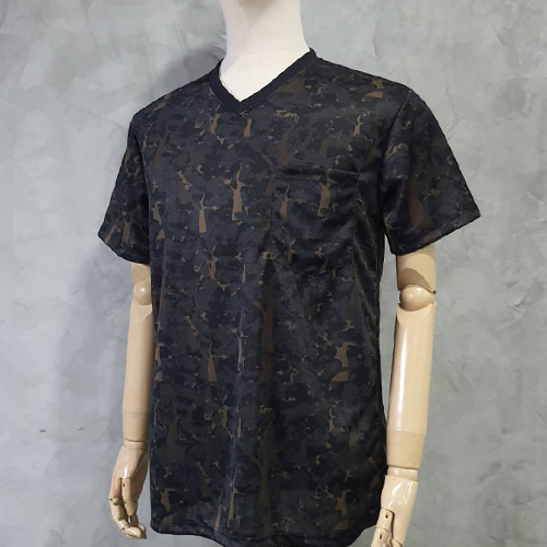 เสื้อยืด"ลายพรางดำ"คอวี(ป่าไม้) ผ้ากีฬา*