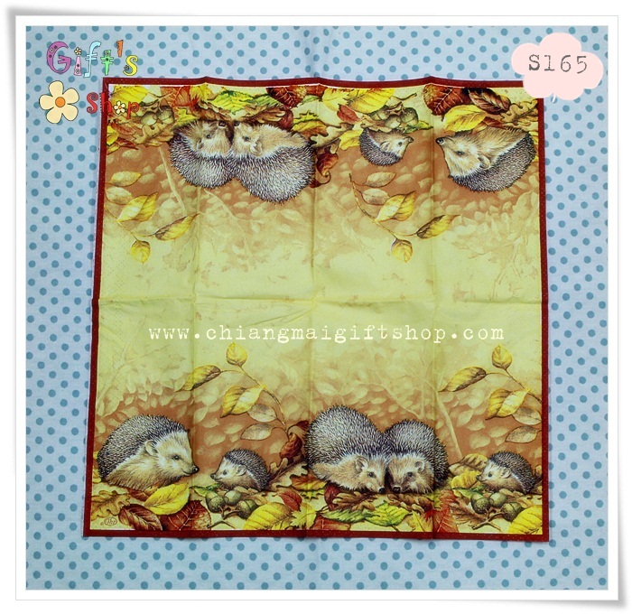 กระดาษแนปกิ้นยุโรป, ขนาด 21*21 ซม., ลายเม่น, ลายใบไม้ร่วง, ลายฤดูใบไม้ร่วง, ลายใบไม้เปลี่ยนสี, ลายฤดูใบไม้เปลี่ยนสี, พื้นหลังใบเมเปิ้ล, โทนสีน้ำตาล