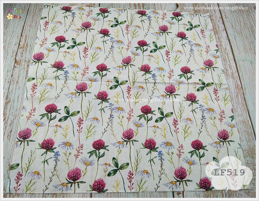 กระดาษแนปกิ้น ลายดอกไม้, ลาย Ophelia white, ลายดอกไม้เล็กๆ, ลายดอกบานไม่รู้โรย, ลายดอกไม้สีขาว, ลายดอกไม้สีม่วง, ลายดอกไม้สีชมพู, ลายดอกไม้ก้านเล็กๆ พื้นหลังสีขาว
