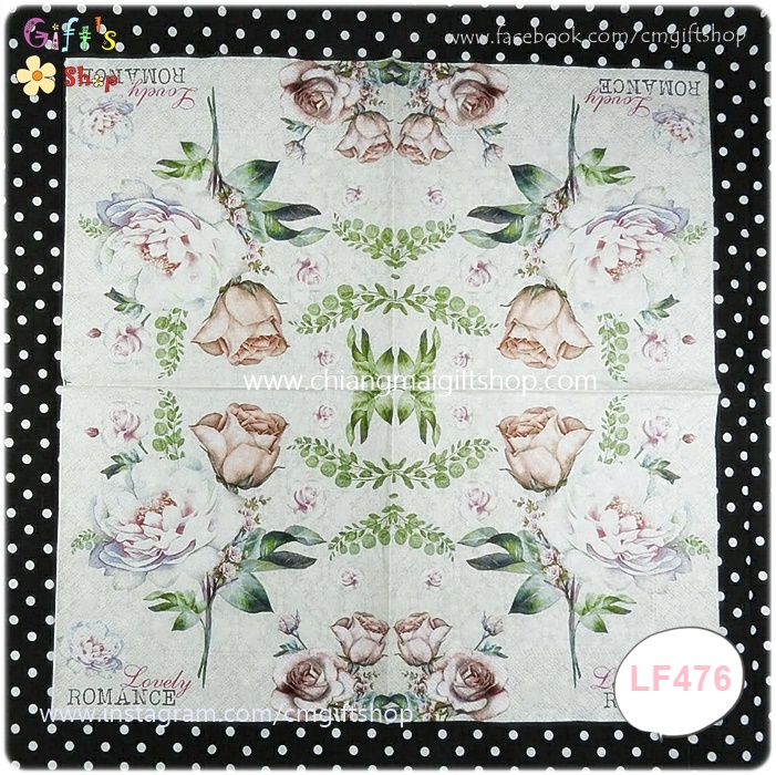 กระดาษแนปกิ้น, ลายดอกกุหลาบ, ลายดอกกุหลาบสีชมพูอ่อน, พื้นหลังสีขาว, Lovely Romance