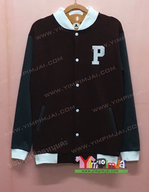 เสื้อกันหนาว เบสบอล สีดำ แขนยาว กระดุมขาว มีกระเป๋า สรีนตามสั่ง P AJAN ICONIDA