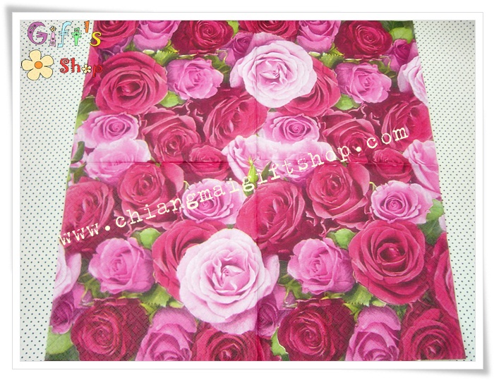 กระดาษแนปกิ้น ลายดอกกุหลาบสีแดง ชมพู