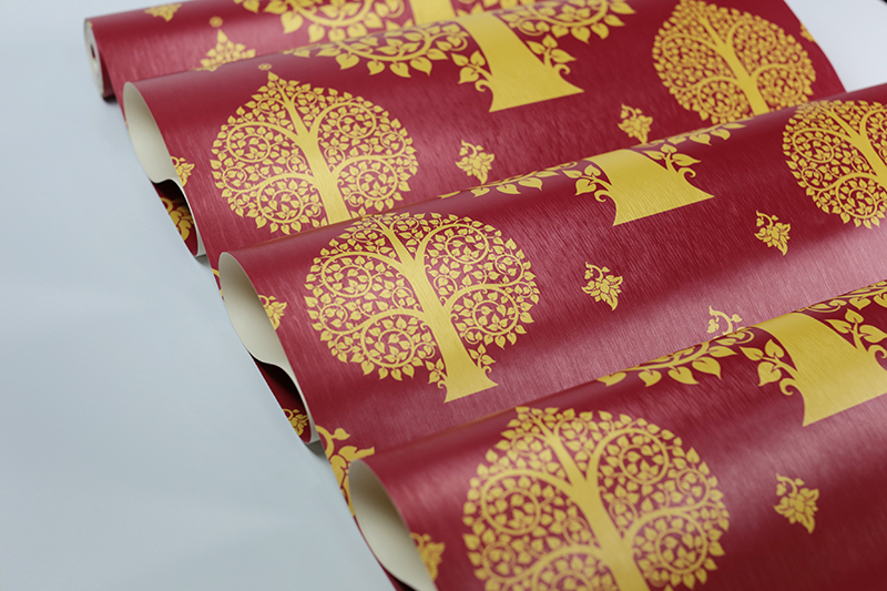 วอลเปเปอร์ลายไทย ลายต้นโพธิ์ แดง - ทอง JPS301