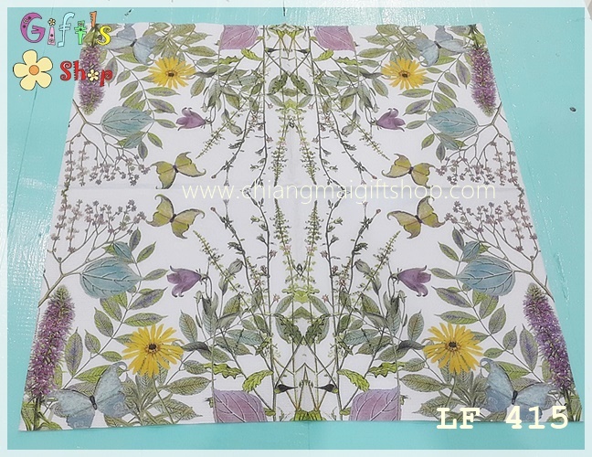 กระดาษแนปกิ้น ลาย kensington garden ลายสวนดอกไม้สีเหลือง สีม่วง ผีเสื้อ พื้นหลังสีขาว