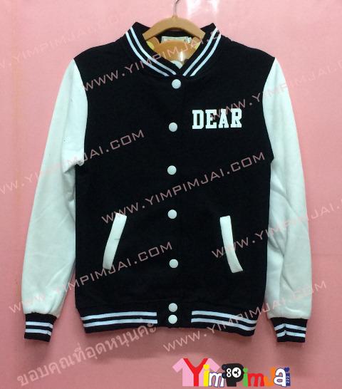 เสื้อกันหนาว เบสบอล สีดำ แขนยาวขาว ลายตามสั่ง เสื้อห้อง เสื้อรุ่น DEAR SCISSORS 00