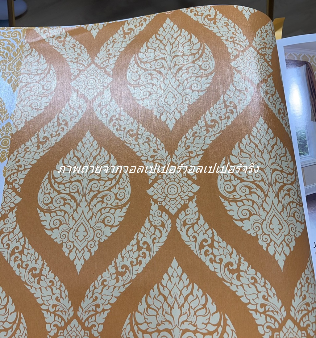 วอลเปเปอร์ลายไทย ลายพุ่มข้าวบิณฑ์ เหลือง - ทอง JPS504