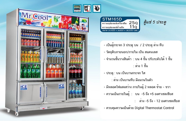 ตู้แช่สแตนเลส 5 ประตู ยี่ห้อ Mr.Cool,S-coolรุ่น STM165ID ความจุ 38 คิว