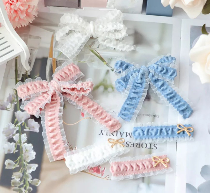 ริบบิ้นผ้ายืด ระบายลูกไม้ สไตล์เกาหลี ญี่ปุ่น น่ารักมาก kawaii ขนาด 3.8 cm. #KR033