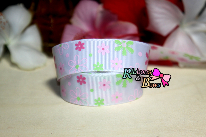 ริบบิ้นผ้าพิมพ์ลาย ดอกไม้ กว้าง 25 mm #BC16