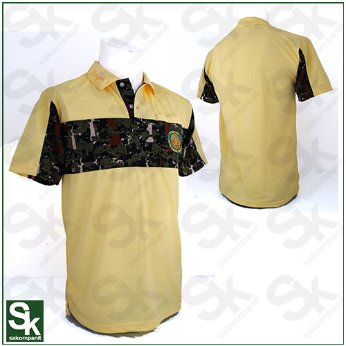เสื้อโปโลสีเหลือง คาด-อก ลายพราง /ป่าไม้ (ผ้ากีฬา)