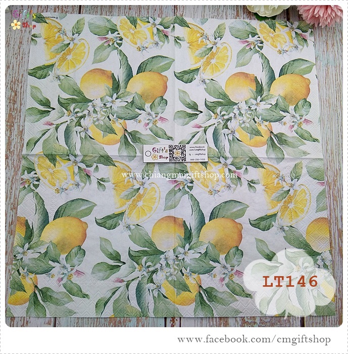 กระดาษแนปกิ้นยุโรป, ลายมะนาว, ลายเลม่อน, ลายผลไม้, ลายเลม่อนกับดอกไม้, LIMONI, พื้นหลังสีขาว