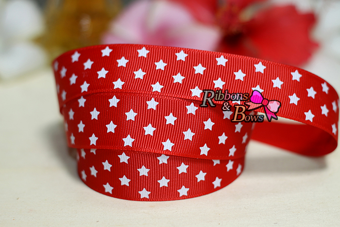 ริบบิ้นผ้าพิมพ์ลายดาว กว้าง 25mm #ST1