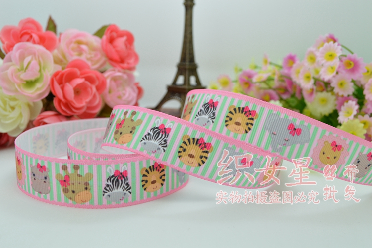 ริบบิ้นผ้าพิมพ์ลาย น้องสัตว์น่ารัก กว้าง 22 mm #AN12