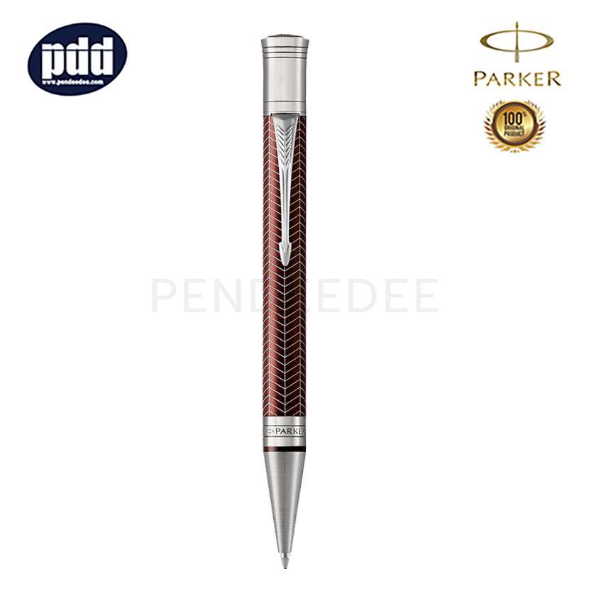 PARKER Duofold Prestige Burgundy Chevron CT Ballpoint Pen ปากกาลูกลื่น ป๊ากเกอร์ ดูโอโฟลด์ เพรสทิจ สีแดงเบอร์กันดี เชฟรอน คลิปเงิน