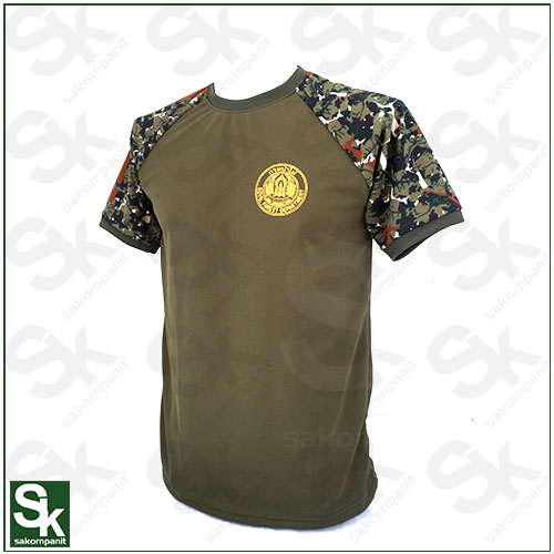 เสื้อยืด เขียวขี้ม้า แขนสั้นลายพราง(ป่าไม้)/ผ้ากีฬา*