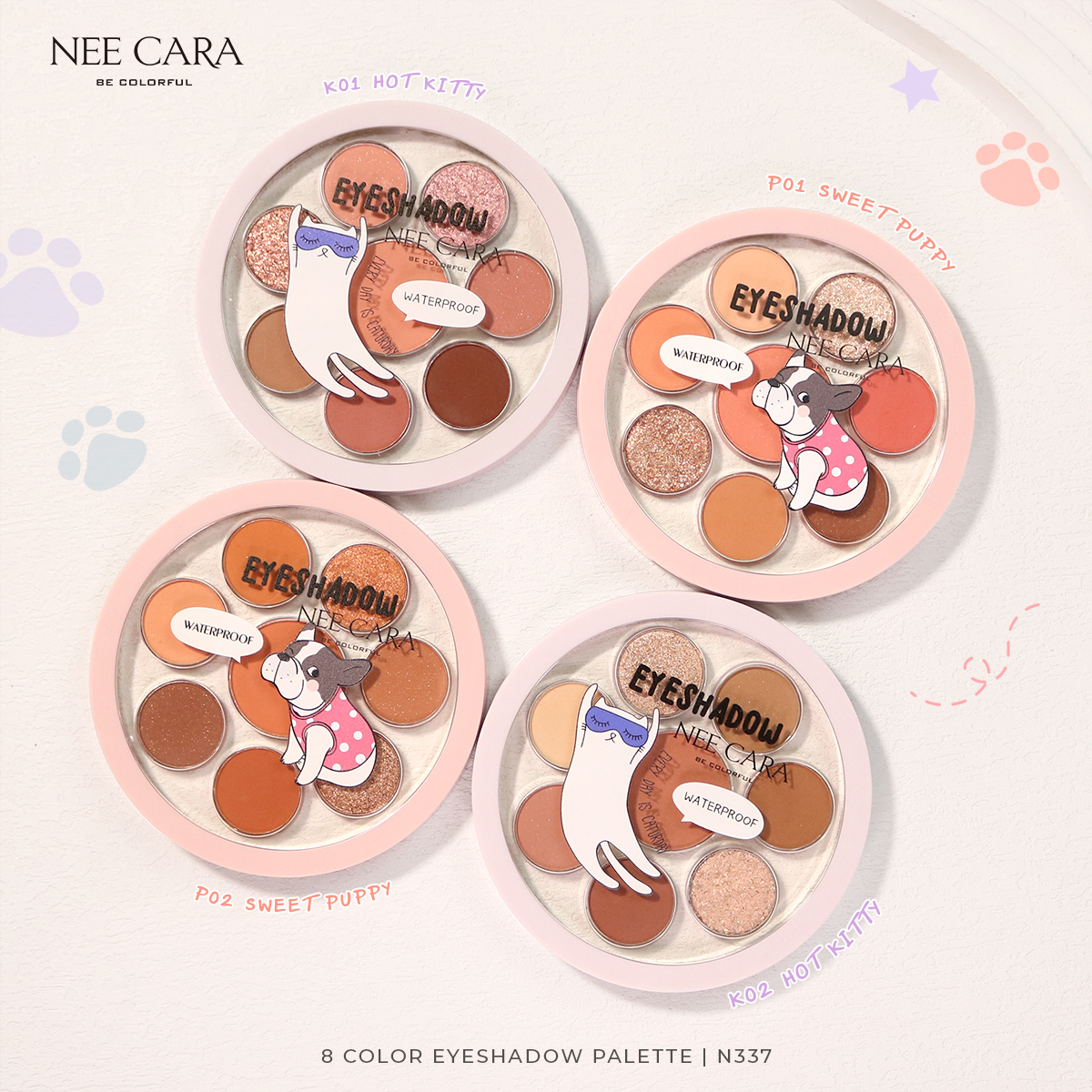 พาเลตตา8สี เอาใจชาวทาสเหล่าน้อง ๆ เนื้อเนียนละเอียด นุ่ม ครบทั้งเนื้อแมตต์ ชิมเมอร์ และกลิตเตอร์ ในพาเลตเดียว Nee cara