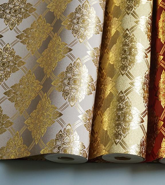 วอลเปเปอร์ติดผนังลายไทย ลายประจำยาม สีทอง-พื้นเทา RG033-02