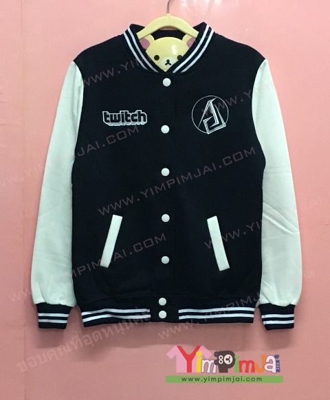 เสื้อกันหนาว เบสบอล สีดำ แขนยาวขาว กระดุมขาว มีกระเป๋า สกรีนตามสั่ง twitch A VIPER DXRACER